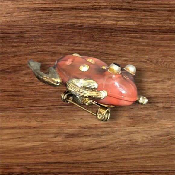 Vintage Frog Brooch With Rhinestone Accents & Gold-Tone Legs - Picture 3 of 8